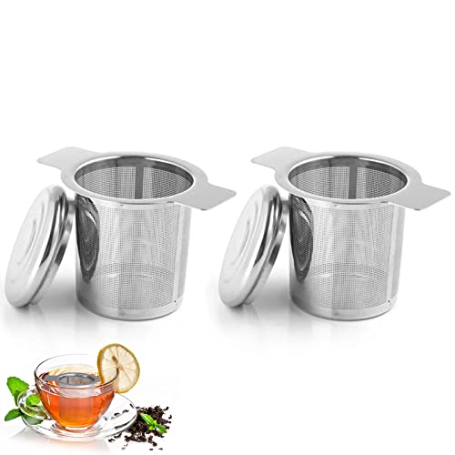 2Pcs Teesieb mit Deckel und Doppel-Griff, Teefilter für Losen Tee aus Edelstahl, Teesieb für Tasse, Teesieb für Teekanne, Feinmaschiges Teefilter für die Meisten Tee-Tassen und Tee-Schalen(Silver) von Steharlly