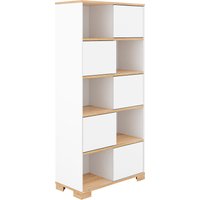 PAIDI Standregal "YOLANDA in Weiß mit Eiche-Dekor, 10 Fächer mit 5 Schiebetüren" 86 cm Breite, langlebiges Regal aus Holz, Soft-Close von Paidi