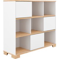 PAIDI Standregal "YOLANDA in Weiß mit Eiche-Dekor, 9 Fächer mit 3 Schiebetüren" 127 cm Breite, langlebiges Regal aus Holz, Soft-Close PAIDI Standregal "YOLANDA in Weiß mit Eiche-Dekor, 9 Fächer mit 3 Schiebetüren" 127 cm Breite, langlebiges Regal aus Holz, Soft-Close von Paidi