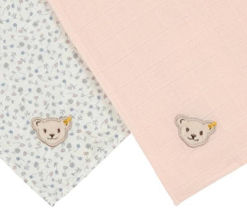 Steiff Collection Spucktuch Mulltücher für Mädchen 2er Set Blümchen / uni neu von Steiff Collection