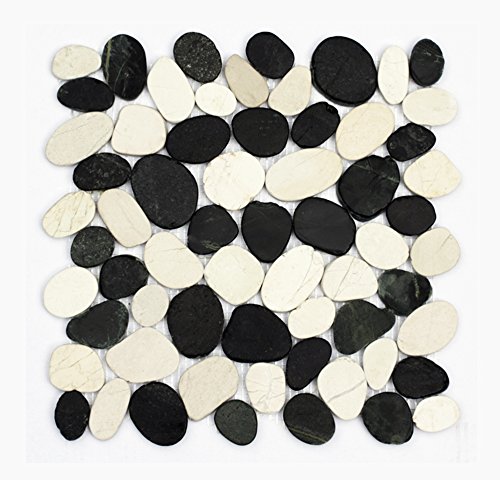 Kieselstein Mosaik-Fliesen - K-553 - Schwarz Weiß geschnitten Bodenfliesen Badfliesen- Fliesen Lager Verkauf Stein-mosaik Herne NRW von Stein-mosaik