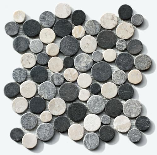 1qm Mosaikfliesen Kieseloptik Marmor Stein Münzen Bodenfliesen Badfliesen Naturstein Fliesen Lager Verkauf Stein-mosaik Herne NRW (Grau-Hellgrau-Weiß (Grey-lightgrey-white)) von Stein-mosaik