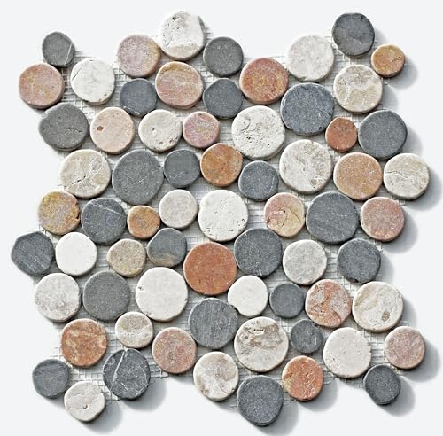 1qm Mosaikfliesen - Kieselsteinoptik geschnitten und getrommelt - Bodenfliesen Badfliesen Naturstein - Fliesen Lager Verkauf Herne NRW (Grau-Weiß-Rot (grey-white-rosso)) von Stein-mosaik