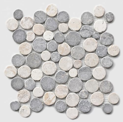 1qm Mosaikfliesen - Kieselsteinoptik geschnitten und getrommelt - Bodenfliesen Badfliesen Naturstein - Fliesen Lager Verkauf Herne NRW (Hellgrau-Weiß (lightgrey-white)) von Stein-mosaik