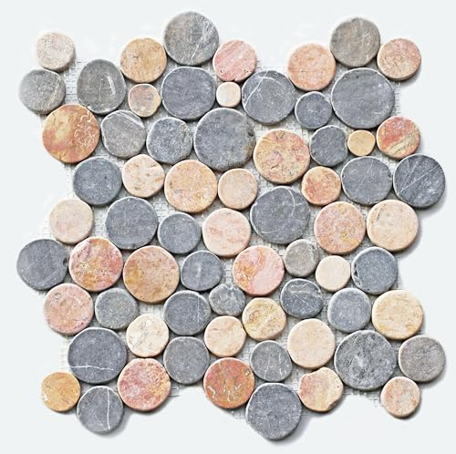 Mosaikfliesen - Kieselsteinoptik geschnitten und getrommelt - Bodenfliesen Badfliesen Naturstein - Fliesen Lager Verkauf Herne NRW (Toskana Rot - Grau) von Stein-mosaik