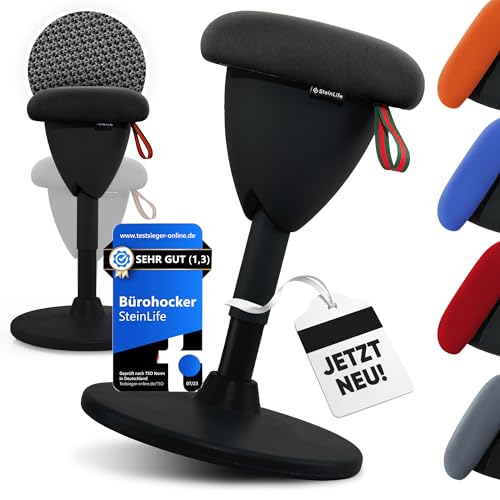SteinLife Cone Bürohocker Ergonomisch [TESTSIEGER] Sitzhocker Höhenverstellbar [48-68cm] Ergonomischer Hocker für Büro [Schwingeffekt] Wackelhocker Stehhocker | Arbeitshocker rutschfest von SteinLife