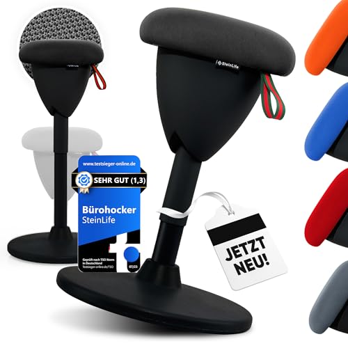 SteinLife Cone Bürohocker Ergonomisch [TESTSIEGER] Stehhocker Höhenverstellbar [58-83cm] Ergonomischer Hocker für Büro [Schwingeffekt] Wackelhocker Sitzhocker | Arbeitshocker rutschfest von SteinLife