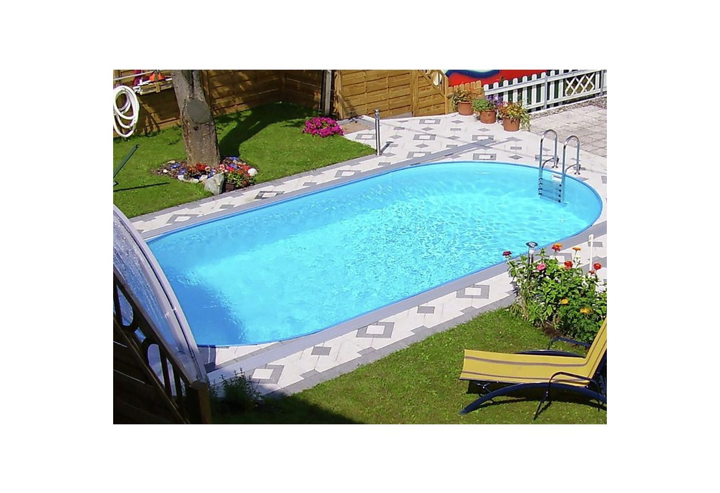 Steinbach Pool Ovalpool Stahlwand Pool Set Styria oval" (blaue Poolfolie, 737 x 360 x 150 cm), Stanzungen für Skimmer und Einlaufdüse" von Steinbach Pool