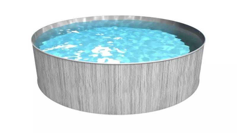 Steinbach Pool Rundpool Stahlwand Pool "New Splasher Secure" (graue Holzoptik, Ø 350 x 90 cm), Handlauf und Bodenschienen von Steinbach Pool