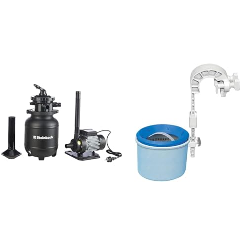 Steinbach Filteranlage Active Balls+, Umwälzleistung 3,8 m³/h, 230 V/200 W, 7-Wege-Ventil, Ø 32/38 mm & Intex Deluxe Einhängeskimmer für Intex Pools, Großer Filterkorb Ø 16 cm, Anschluss Ø 40 mm von STEINBACH