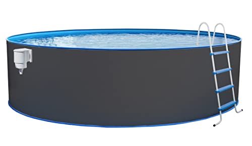 Steinbach Stahlwandpool Set Nuovo – 011101G – Ø 350 x 120 cm – Runder Pool in Grau für bis zu 10.400 l Wasserinhalt – Mit winterfester Blauer Innenfolie und zahlreichem Zubehör von STEINBACH