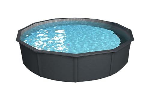 Steinbach Stahlwandpool Set Nuovo de Luxe II – 012141G – Ø 360 x 120 cm – Robuster Pool in Anthrazit für bis zu 11.000 l Wasserinhalt – Mit winterfester silbergrauer Innenfolie und zahlreichem Zubehör von STEINBACH