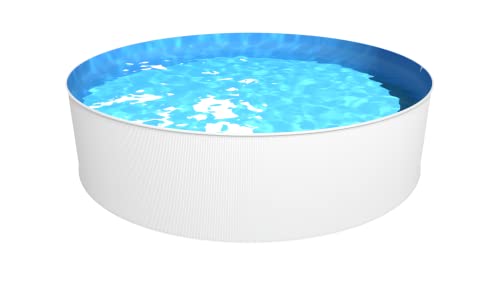 Steinbach Stahlwandpool New Splasher Secure – 011002 – Ø 350 x 90 m – Runder Pool in Weiß und Blauer Innenfolie für bis zu 7.800 l Wasserinhalt – Mit Einhänge-Kartuschenfilteranlage und Leiter von STEINBACH