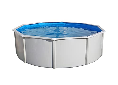 Steinbach Stahlwandpool Set Highline – 012614 – Ø 550 x 132 cm – Robuster Pool in Weiß für bis zu 28.500 l Wasserinhalt – Mit winterfester Blauer Innenfolie und zahlreichem Zubehör von STEINBACH