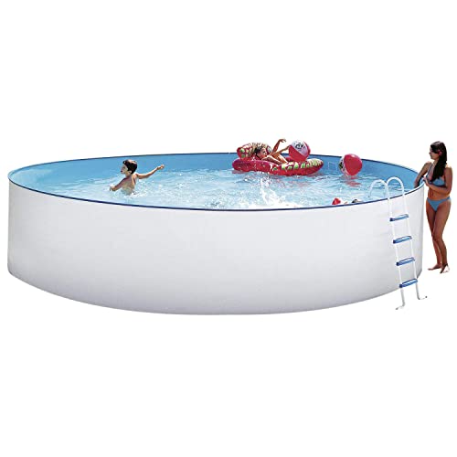 Steinbach Stahlwandpool Set Nuovo – 011101 – Ø 350 x 120 cm – Runder Pool in Weiß für bis zu 10.400 l Wasserinhalt – Mit winterfester Blauer Innenfolie und zahlreichem Zubehör von STEINBACH