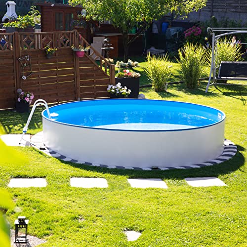 Steinbach Stahlwandpool Set Nuovo – 011101 – Ø 350 x 120 cm – Runder Pool in Weiß für bis zu 10.400 l Wasserinhalt – Mit winterfester Blauer Innenfolie und zahlreichem Zubehör von STEINBACH