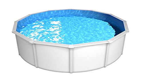 Steinbach Stahlwandpool Set Nuovo de Luxe II – 012161 – Ø 550 x 120 cm – Robuster Pool in Weiß für bis zu 25.600 l Wasserinhalt – Mit winterfester Blauer Innenfolie und zahlreichem Zubehör von STEINBACH