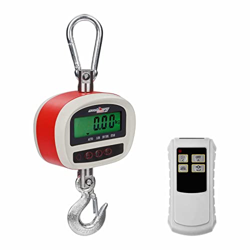 Steinberg Systems SBS-KW-300KC Kranwaage Hängewaage Zugwaage Digital mit Fernbedienung (300 kg / 50 g, LCD Display, inkl. Sicherheitshaken, Karabinerhaken, 6 Batterien) Rot-Weiß von Steinberg Systems