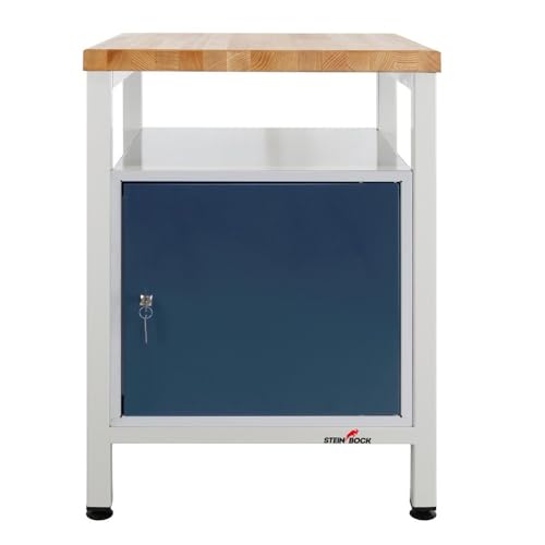 Steinbock Werkbank mit 1 Tür, Regal- und Ablageboden | 300 kg Tragkraft | HxBxT 84 x 60 x 60 cm | Anthrazitgrau | 4 cm Starke Holzplatte | stabiles Stahlgestell | Made in EU | Profi-Werktisch von Steinbock
