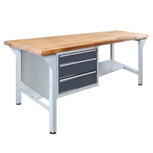 Steinbock Werkbank mit 3 Schubladen | 500 kg Tragkraft | HxBxT 85 x 150 x 75 cm | Anthrazitgrau | 5 cm Starke Massivholz-Arbeitsplatte | stabiles Stahlgestell | Made in EU | Profi-Werktisch Steinbock Werkbank mit 3 Schubladen | 500 kg Tragkraft | HxBxT 85 x 150 x 75 cm | Anthrazitgrau | 5 cm Starke Massivholz-Arbeitsplatte | stabiles Stahlgestell | Made in EU | Profi-Werktisch von Steinbock