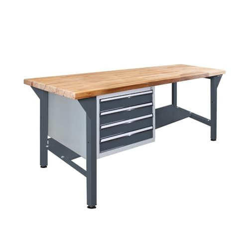 Steinbock Werkbank mit 4 Schubladen | 500 kg Tragkraft | HxBxT 85 x 200 x 75 cm | Anthrazitgrau | 5 cm Starke Massivholz-Arbeitsplatte | stabiles Stahlgestell | Made in EU | Profi-Werktisch Steinbock Werkbank mit 4 Schubladen | 500 kg Tragkraft | HxBxT 85 x 200 x 75 cm | Anthrazitgrau | 5 cm Starke Massivholz-Arbeitsplatte | stabiles Stahlgestell | Made in EU | Profi-Werktisch von Steinbock
