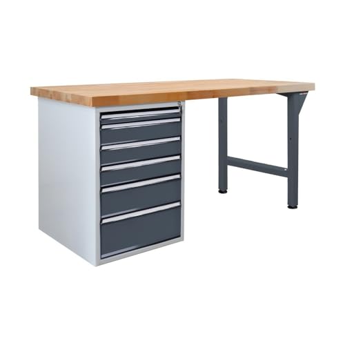 Steinbock Werkbank mit 6 Schubladen | 500 kg Tragkraft | HxBxT 85 x 150 x 75 cm | Anthrazitgrau | 5 cm Starke Massivholz-Arbeitsplatte | stabiles Stahlgestell | Made in EU | Profi-Werktisch Steinbock Werkbank mit 6 Schubladen | 500 kg Tragkraft | HxBxT 85 x 150 x 75 cm | Anthrazitgrau | 5 cm Starke Massivholz-Arbeitsplatte | stabiles Stahlgestell | Made in EU | Profi-Werktisch von Steinbock