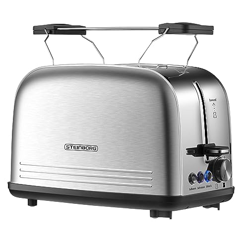 Edelstahl Toaster mit Brötchenaufsatz | Toaster 2 Scheiben | Doppelschlitz Toaster | 7 Stufen | 4 Funktionen| Toastautomat | Krümelschublade von Steinborg