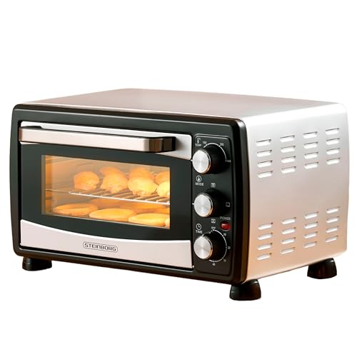 Mini Backofen 20 Liter | Pizza-Ofen | Minibackofen | 3in1 Backofen mit Umluft | herausnehmbares Krümmelblech | 1.400 W | Ober-/Unterhitze | Edelstahl | 60 Min. Timer von Steinborg