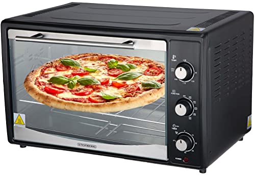 Mini Backofen 45 Liter mit Umluft | Elektrischer Drehspieß | 1800 Watt | Umluft Ofen | Pizzaofen | Innenbeleuchtung | Inkl. Backblech und Grillrost | Minibackofen | Kleiner Backofen | Miniofen von Steinborg