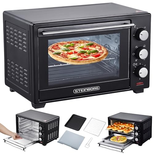 STEInBORG Mini Backofen 25 Liter | Pizza-Ofen | 3in1 Backofen | Minibackofen | Miniofen | Krümelblech | Ober-/Unterhitze | Konvektion | 60 minTimer | 1.600 Watt von Steinborg
