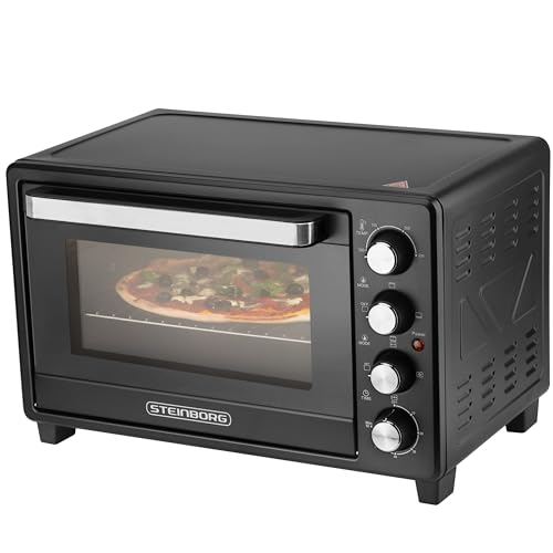 Steinborg® 35 Liter Mini Backofen mit Umluft & Drehspieß Krümelblech Ober- und Unterhitze 1.600 Watt Miniofen mit Timer kleiner Backofen freistehend stufenlose Temperaturregelung bis 230°C von Steinborg