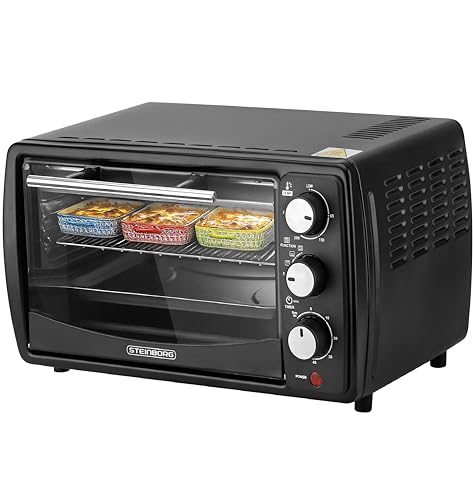 Steinborg® Mini Backofen 13 Liter Krümelblech Ober- und Unterhitze 1.200 Watt Miniofen mit Timer kleiner Backofen für Camping oder Haushalt freistehend stufenlose Temperaturregelung bis 230°C von Steinborg