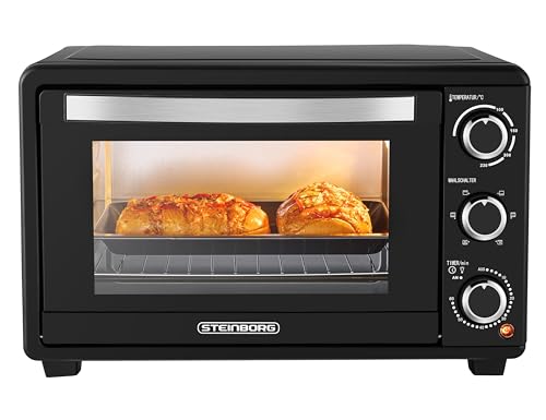 Steinborg Mini Backofen mit Umluft 25 Liter Elektrischer Pizzaofen Minibackofen Miniofen 3in1 Backofen Krümelblech Ober-/Unterhitze Energiesparend 100-230°C 60 Min Timer von Steinborg