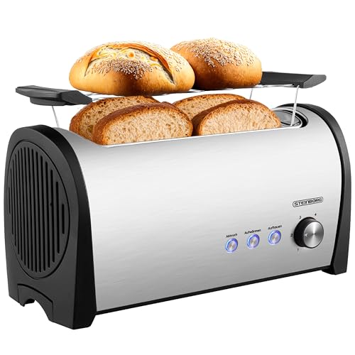 Steinborg Toaster 4 Scheiben mit Brötchenaufsatz XXL Langschlitztoaster Edelstahl Blaue LED Beleuchtung Toastautomat Automatische Abschaltung Doppelschlitztoaster Familientoaster Toastgerät Steinborg Toaster 4 Scheiben mit Brötchenaufsatz XXL Langschlitztoaster Edelstahl Blaue LED Beleuchtung Toastautomat Automatische Abschaltung Doppelschlitztoaster Familientoaster Toastgerät von Steinborg