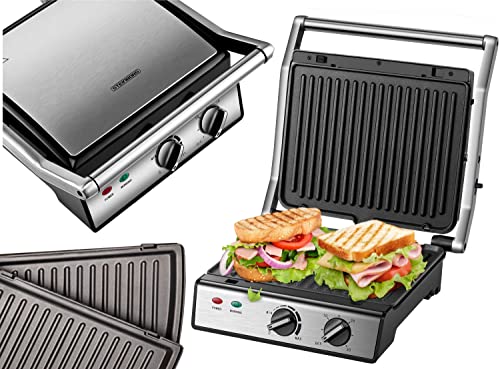 XXL Kontaktgrill abnehmbare Platten | 30 Minuten Timer | Panini Toaster | Sandwichtoaster | elektrischer Tischgrill | Kontaktgrill für Sandwiches, Steak und als Panini grill | Elektro Grill von Steinborg