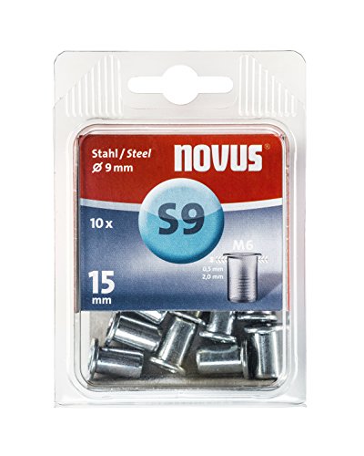 Novus Stahl-Blindnietmutter 15 mm, M6 Gewinde, 10 Nietmuttern, Ø 9 mm, 0.5-2.0 mm Klemm-Länge, für Stahlbleche, 10 Stück von Steinel