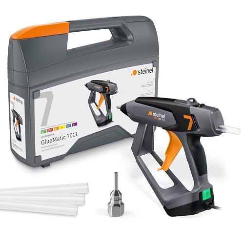Steinel Heißklebepistole GlueMatic 7011 Koffer-Set inkl. 3x 11 mm Klebesticks, elektronisch geregelte Heißklebepistole, Klebemenge einstellbar, wechselbare Düsen, 110 W von Steinel