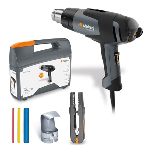 Steinel Heißluftgebläse HG 2120 E Elektriker-Set, 2200 W, Heißluftpistole 80-630°C inkl. Entmanteler, Düse, Schrumpfschläuche von Steinel
