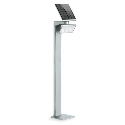 Steinel LED Solarleuchte XSolar GL-S silber, höhenverstellbar, 150 lm, 140° Bewegungsmelder, 5 m Reichweite, Grundlicht von Steinel