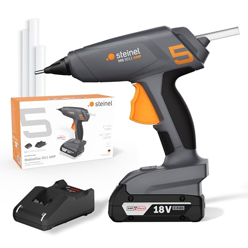 Steinel Akku Heißklebepistole MobileGlue 5011 Set inkl. 2.0 Ah 18V Bosch AMPShare Akku & Klebesticks, 2 Temperaturstufen 130°/200°C von Steinel