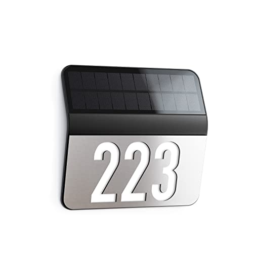 Steinel Solar Hausnummer My XSolar LH-N, Edelstahl Hausnummernschild beleuchtet, gestanzte Ziffern individuell wählbar von Steinel
