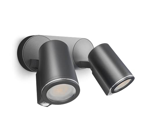 Steinel LED-Strahler Spot DUO SC anthrazit, mit 90° Bewegungsmelder, vernetzbar, per App bedienbar, inkl. GU10-Leuchtmittel, Aluminium, 14,6 W, 1 Stück (1er Pack) von Steinel