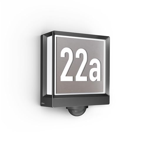 Steinel smarte Hausnummernleuchte My L 40 SC, beleuchtetes Hausnummernschild, Edelstahl-Optik, gestanzte Ziffern individuell wählbar von Steinel