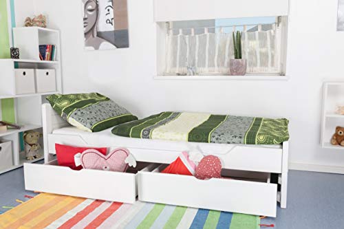 Einzelbett/Funktionsbett "Easy Premium Line" K1/ Voll inkl 2 Schubladen und 2 Abdeckblenden, 90 x 200 cm Buche Vollholz massiv weiß lackiert von Steiner Shopping GmbH