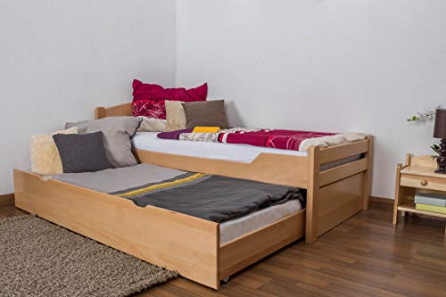 Einzelbett/Funktionsbett "Easy Premium Line" K1/h Voll inkl. 2. Liegeplatz und 2 Abdeckblenden, 90 x 200 cm Buche Vollholz massiv Natur von Steiner Shopping