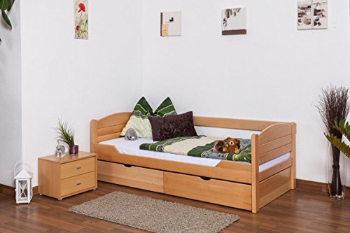 Einzelbett/Funktionsbett "Easy Premium Line" K1/s Voll inkl 2 Schubladen und 2 Abdeckblenden, 90 x 200 cm Buche Vollholz massiv Natur von Steiner Shopping GmbH