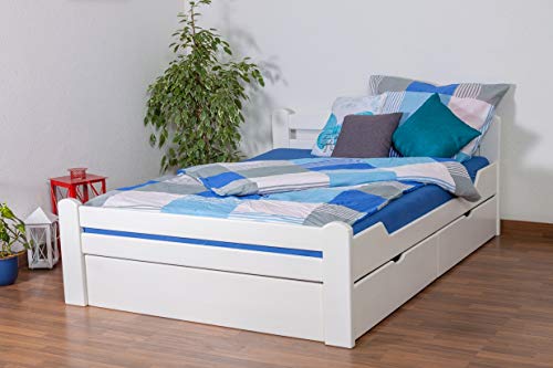 Einzelbett/Funktionsbett "Easy Premium Line" K4, inkl. 2 Schubladen und 1 Abdeckblende, 140 x 200 cm Buche Vollholz massiv weiß lackiert von Steiner Shopping GmbH