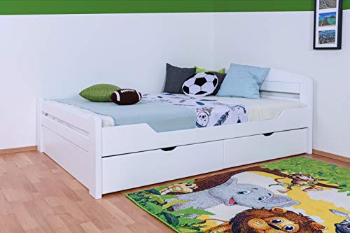 Jugendbett "Easy Premium Line" K5, inkl. 2 Schubladen und 1 Abdeckblende, 140 x 200 cm Buche Vollholz massiv weiß lackiert, inkl. Lattenrost von Steiner Shopping Möbel