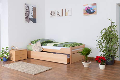 Einzelbett/Gästebett "Easy Premium Line" K1/1h inkl. 2. Liegeplatz und 2 Abdeckblenden, 90 x 200 cm Buche Vollholz massiv Natur von Steiner Shopping