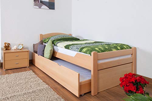 Einzelbett/Gästebett "Easy Premium Line" K1/2h inkl. 2. Liegeplatz und 2 Abdeckblenden, 90 x 200 cm Buche Vollholz massiv Natur von Steiner Shopping